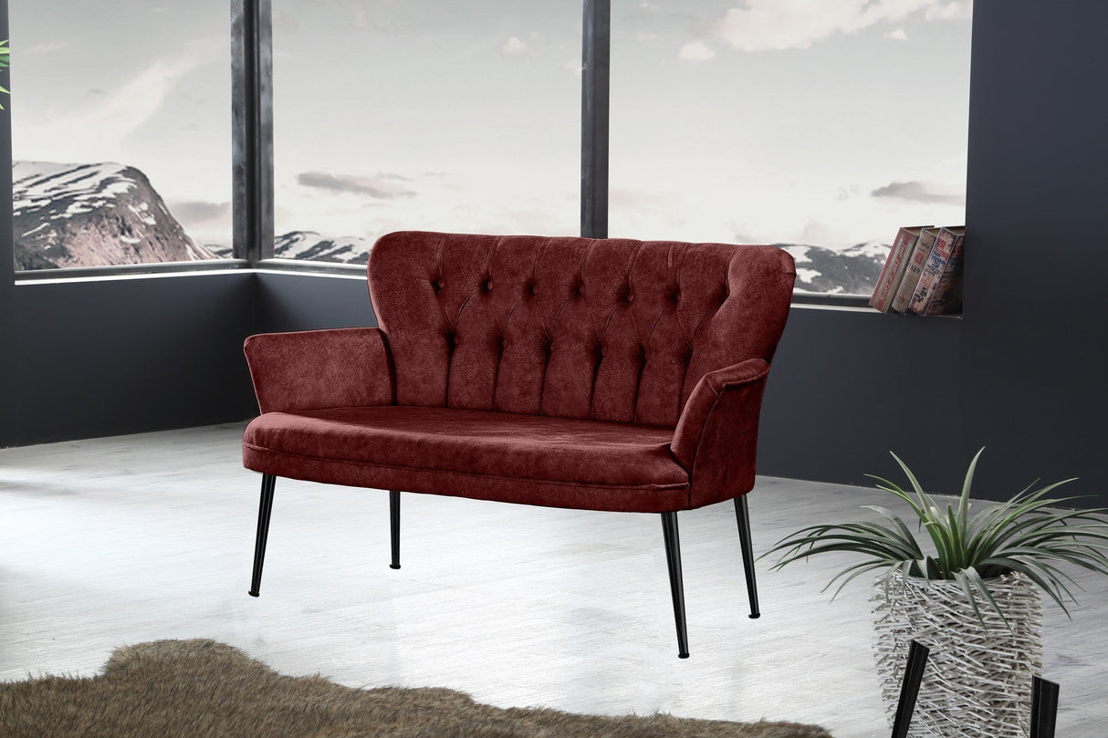 Canapea fixă 2 locuri Paris metal negru, Diverse culori, 130x46x82 cm - Bordo | SKU: 118BRN1254 | Canapea fixă 2 locuri Paris metal negru, 130x46x82 cm, varianta Bordo, produs pentru amenajarea locuinței, disponibil online în România la CasaMob