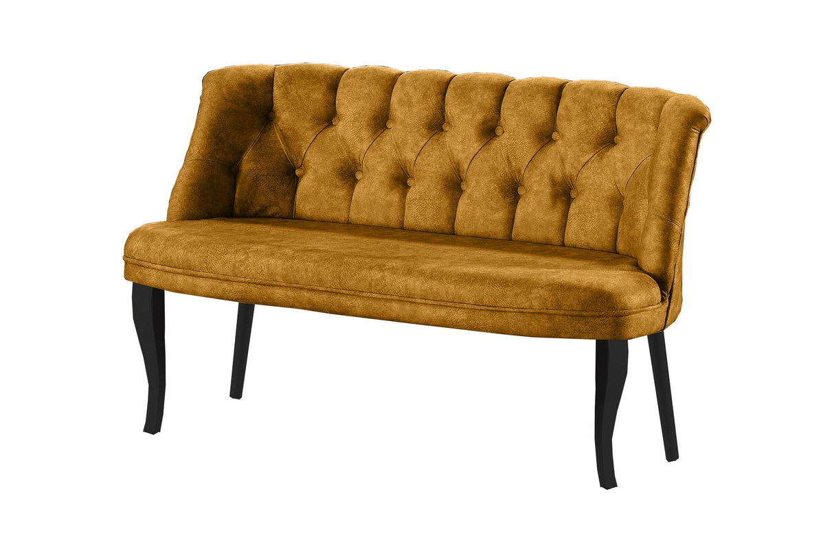 Canapea fixă 2 locuri Roma lemn negru, Diverse culori, 118x48x80 cm - Muștar | SKU: 118BRN1365 | Canapea fixă 2 locuri Roma lemn negru, 118x48x80 cm, varianta Muștar, produs pentru amenajarea locuinței, disponibil online în România la CasaMob