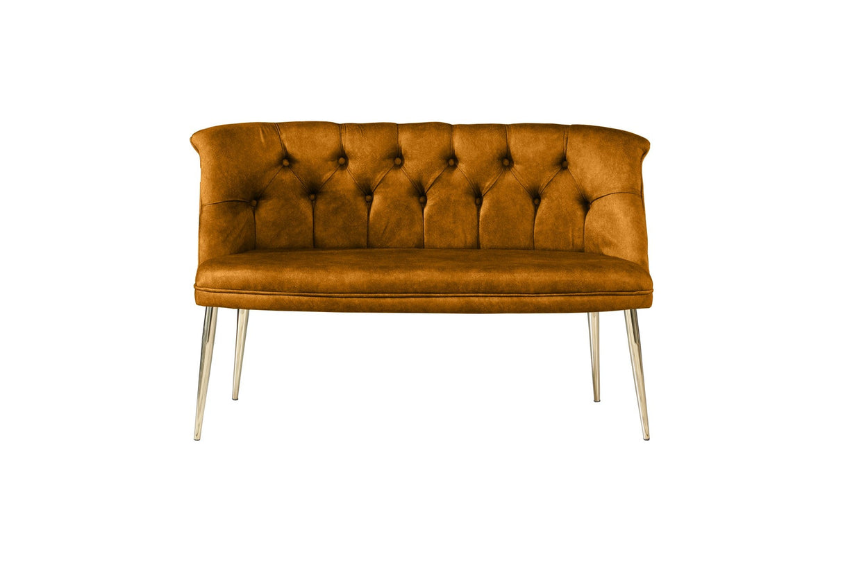 Canapea fixă 2 locuri Roma metal auriu, Diverse culori, 118x48x80 cm - Muștar | SKU: 118BRN1377 | Canapea fixă 2 locuri Roma metal auriu, 118x48x80 cm, varianta Muștar, produs pentru amenajarea locuinței, disponibil online în România la CasaMob
