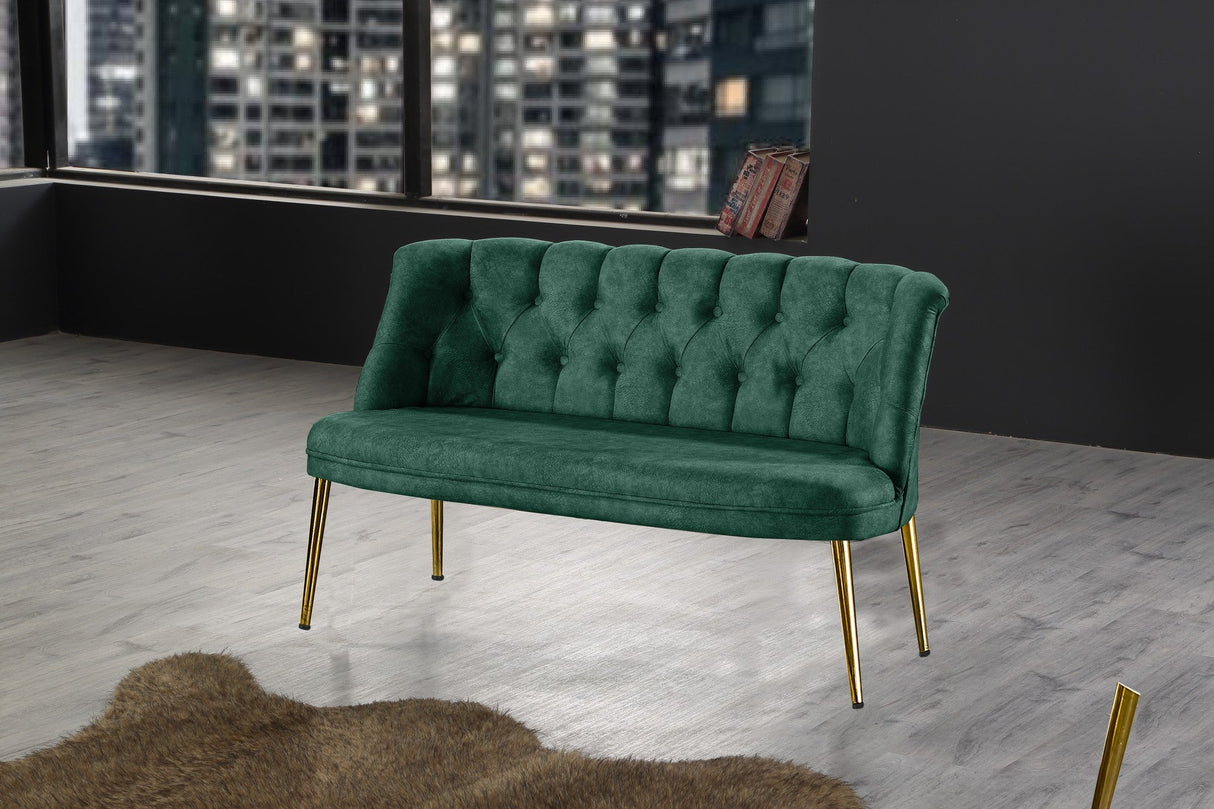 Canapea fixă 2 locuri Roma metal auriu, Diverse culori, 118x48x80 cm - Verde marin | SKU: 118BRN1379 | Canapea fixă 2 locuri Roma metal auriu, 118x48x80 cm, varianta Verde marin, produs pentru amenajarea locuinței, disponibil online în România la CasaMob
