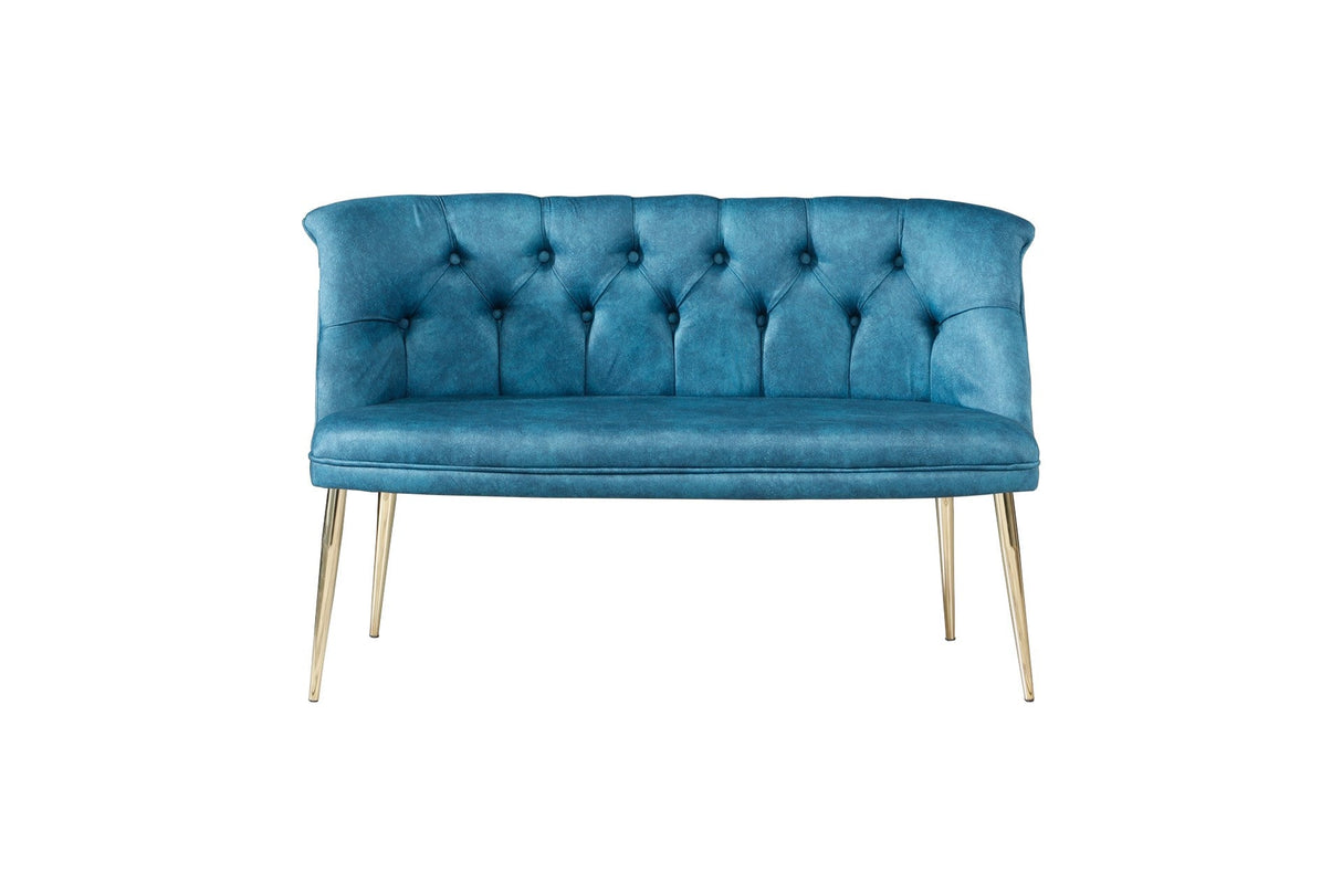 Canapea fixă 2 locuri Roma metal auriu, Diverse culori, 118x48x80 cm - Albastru petrol | SKU: 118BRN1380 | Canapea fixă 2 locuri Roma metal auriu, 118x48x80 cm, varianta Albastru petrol, produs pentru amenajarea locuinței, disponibil online în România la CasaMob