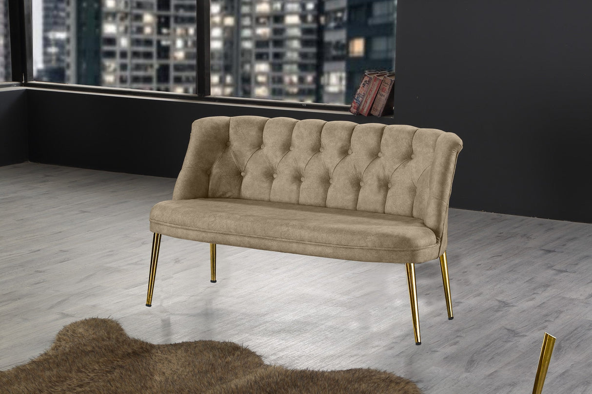 Canapea fixă 2 locuri Roma metal auriu, Diverse culori, 118x48x80 cm - Maro deschis | SKU: 118BRN1381 | Canapea fixă 2 locuri Roma metal auriu, 118x48x80 cm, varianta Maro deschis, produs pentru amenajarea locuinței, disponibil online în România la CasaMob