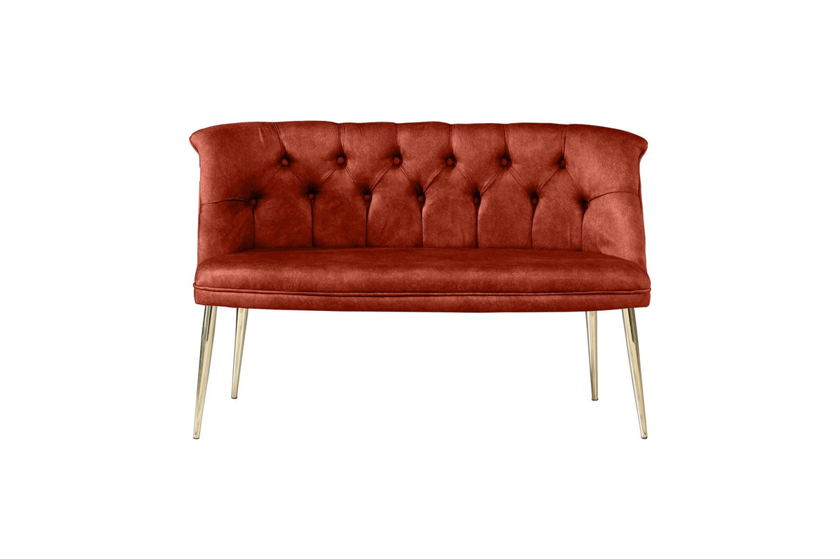 Canapea fixă 2 locuri Roma metal auriu, Diverse culori, 118x48x80 cm - Roșu cărămiziu | SKU: 118BRN1382 | Canapea fixă 2 locuri Roma metal auriu, 118x48x80 cm, varianta Roșu cărămiziu, produs pentru amenajarea locuinței, disponibil online în România la CasaMob