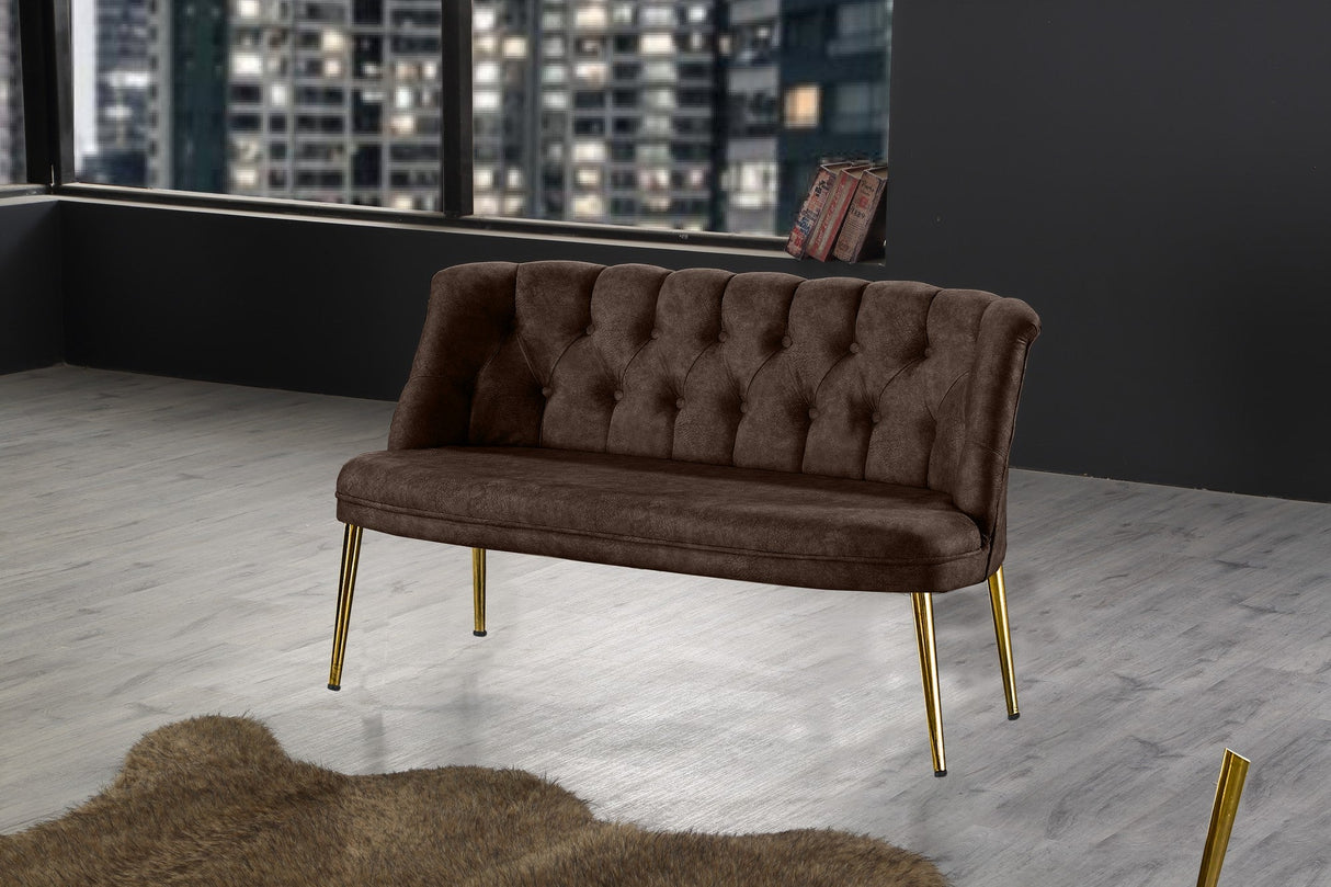 Canapea fixă 2 locuri Roma metal auriu, Diverse culori, 118x48x80 cm - Maro | SKU: 118BRN1384 | Canapea fixă 2 locuri Roma metal auriu, 118x48x80 cm, varianta Maro, produs pentru amenajarea locuinței, disponibil online în România la CasaMob