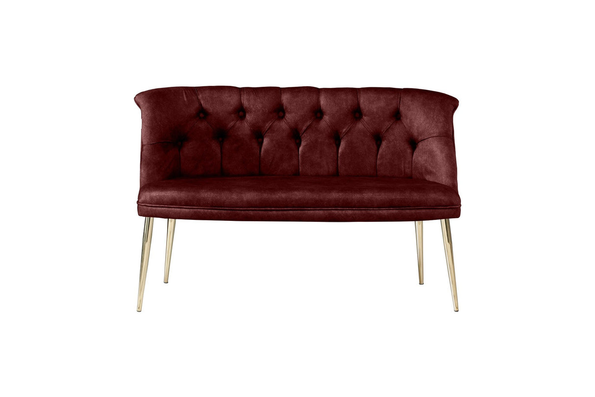 Canapea fixă 2 locuri Roma metal auriu, Diverse culori, 118x48x80 cm - Bordo | SKU: 118BRN1386 | Canapea fixă 2 locuri Roma metal auriu, 118x48x80 cm, varianta Bordo, produs pentru amenajarea locuinței, disponibil online în România la CasaMob