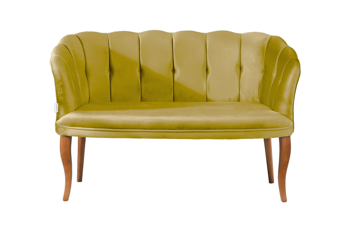 Canapea fixă 2 locuri Daisy lemn nuc, Diverse culori, 103x44x51 cm - Muștar | SKU: 118BRN1481 | Canapea fixă 2 locuri Daisy lemn nuc, 103x44x51 cm, varianta Muștar, produs pentru amenajarea locuinței, disponibil online în România la CasaMob