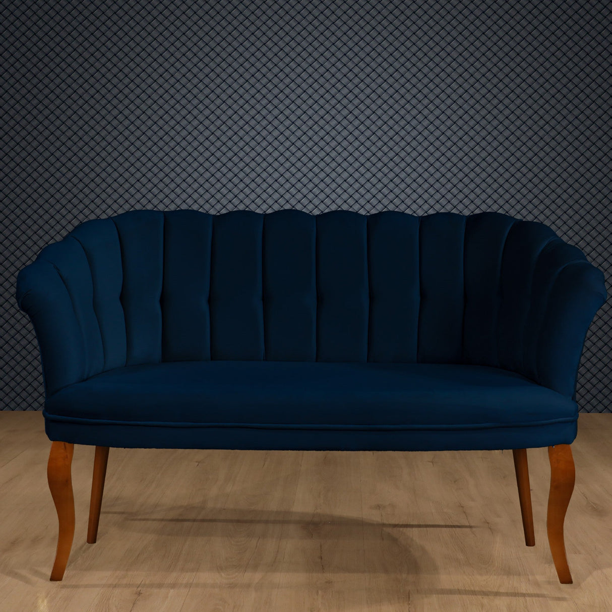 Canapea fixă 2 locuri Daisy lemn nuc, Diverse culori, 103x44x51 cm - Albastru închis | SKU: 118BRN1485 | Canapea fixă 2 locuri Daisy lemn nuc, 103x44x51 cm, varianta Albastru închis, produs pentru amenajarea locuinței, disponibil online în România la CasaMob
