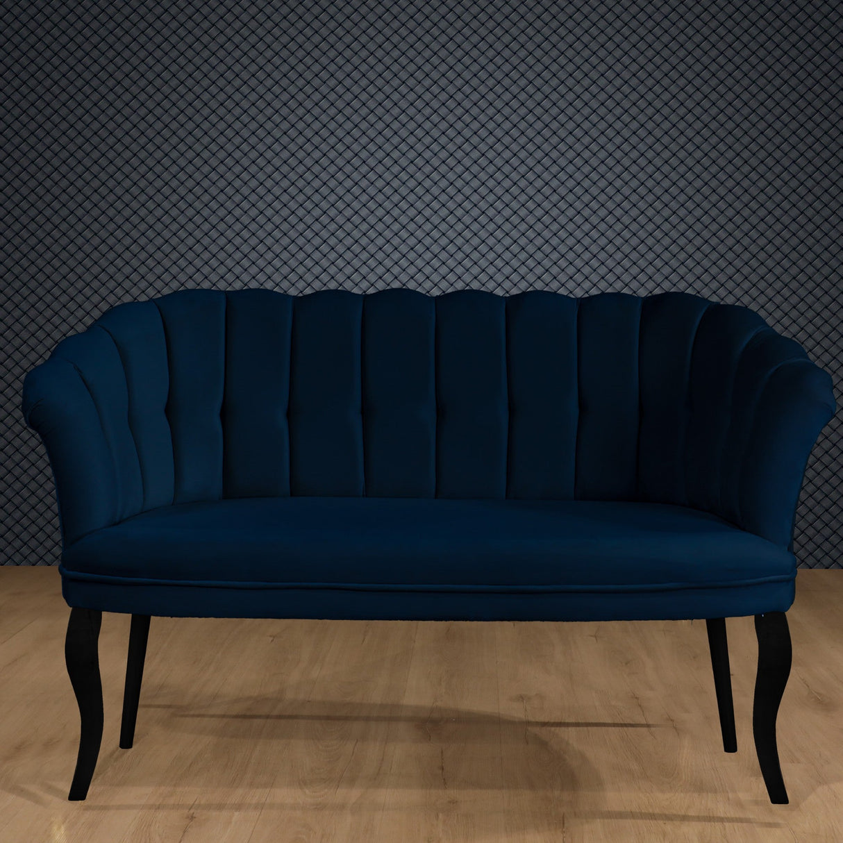 Canapea fixă 2 locuri Daisy lemn negru, Diverse culori, 103x44x51 cm - Albastru închis | SKU: 118BRN1493 | Canapea fixă 2 locuri Daisy lemn negru, 103x44x51 cm, varianta Albastru închis, produs pentru amenajarea locuinței, disponibil online în România la CasaMob