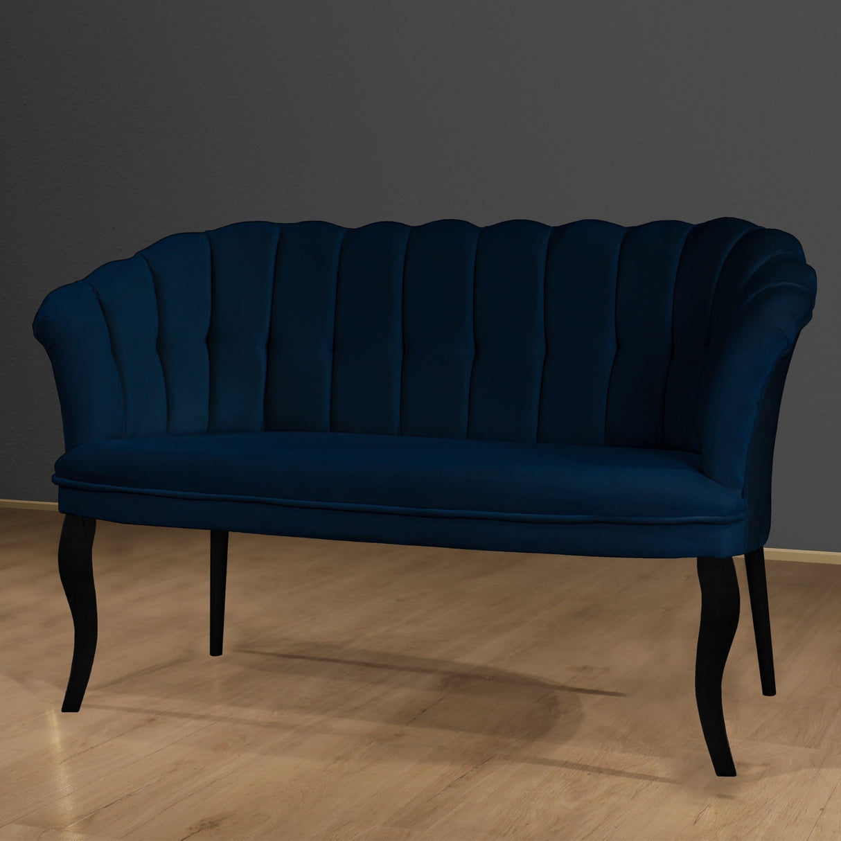 Canapea fixă 2 locuri Daisy lemn negru, Diverse culori, 103x44x51 cm - Albastru închis | SKU: 118BRN1493 | Canapea fixă 2 locuri Daisy lemn negru, 103x44x51 cm, varianta Albastru închis, produs pentru amenajarea locuinței, disponibil online în România la CasaMob
