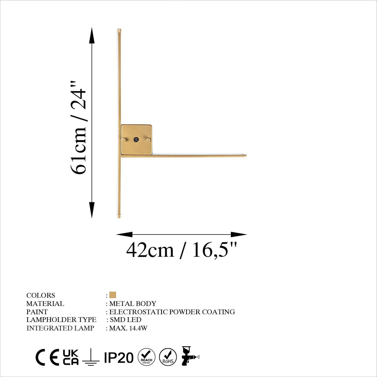 Aplica de perete "L" 13615, Negru - Auriu, SKU 119FRS1129