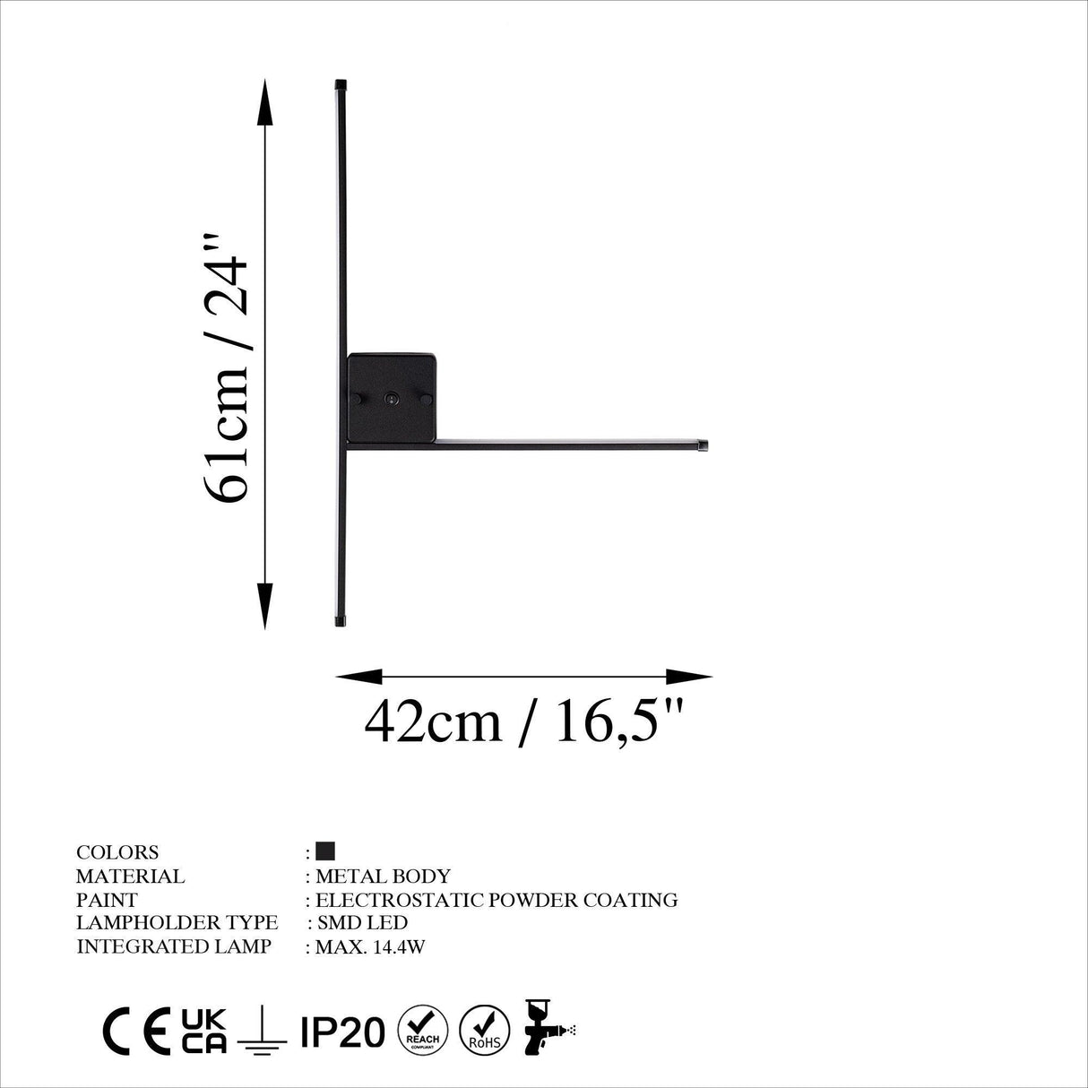 Aplica de perete "L" 13615, Negru - Negru, SKU 119FRS1129
