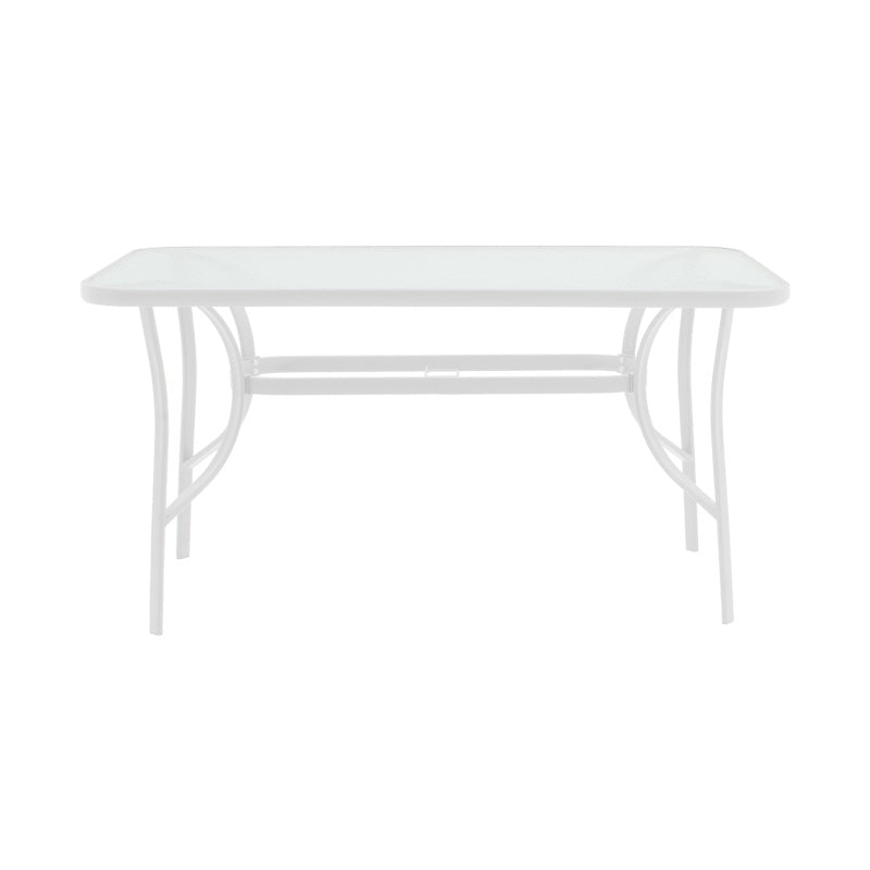Masă de sufragerie cu set 5 piese Calan-Ensure, stil modern, metal-sticla, alb, 120x70x70cm