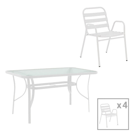 Set masă cu 4 scaune, stil modern, metal și sticlă, alb, 120x70x70cm - Model Sussie Ensure