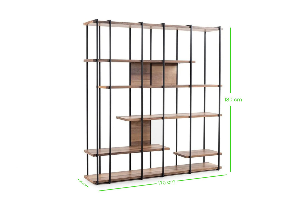 Bibliotecă Cooper, Nuc, 170x35x180 cm