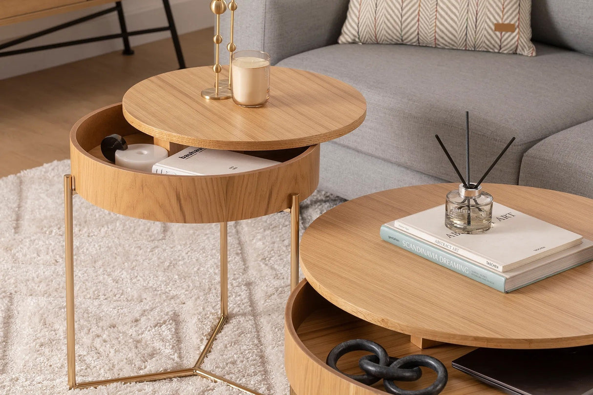 Set 2 măsuțe de cafea Islo, Diverse culori, Diverse dimensiuni - Natur - Auriu - 50x40x70 cm | SKU: 141HWR1142 | Set 2 măsuțe de cafea Islo, varianta Natur - Auriu - 50x40x70 cm, produs pentru amenajarea locuinței, disponibil online în România la CasaMob