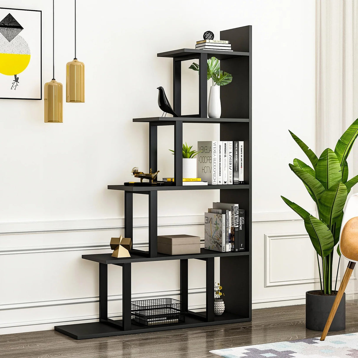 Bibliotecă Step, Antracit - Negru, 100x30x164 cm