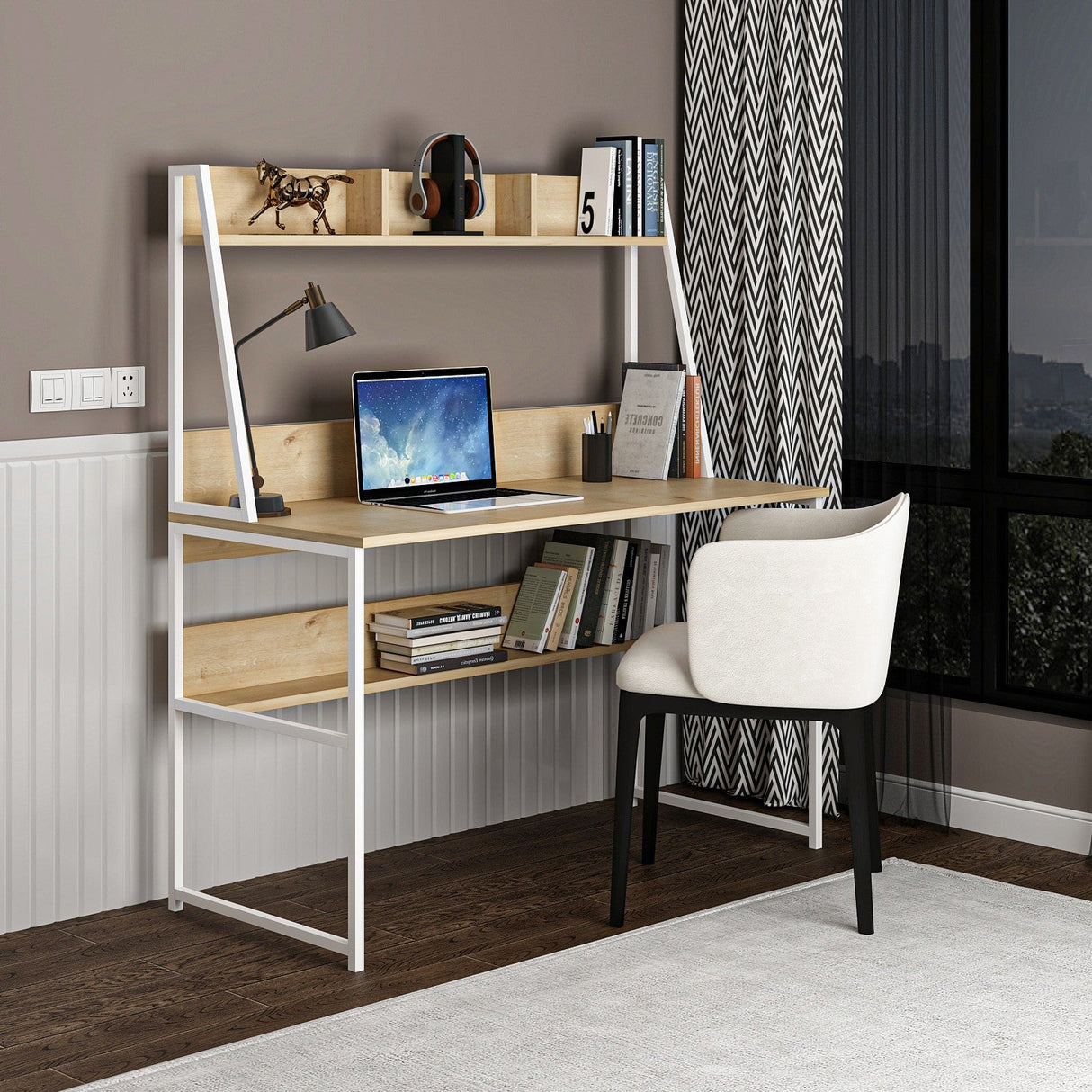 Birou Majestic, Diverse culori, 120x60x140 cm - Stejar - Alb | SKU: 145NDC1103 | Birou Majestic, 120x60x140 cm, varianta Stejar - Alb, produs pentru amenajarea locuinței, disponibil online în România la CasaMob