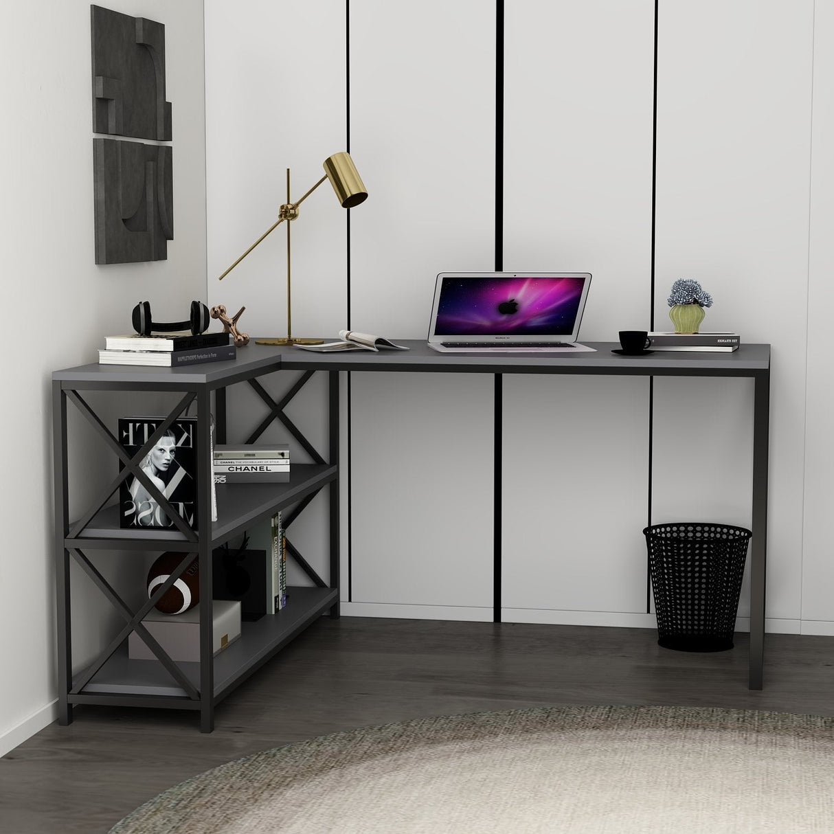 Birou Flexy L, Diverse culori, 150x120x75 cm - Antracit - Negru | SKU: 145NDC1158 | Birou Flexy L, 150x120x75 cm, varianta Antracit - Negru, produs pentru amenajarea locuinței, disponibil online în România la CasaMob