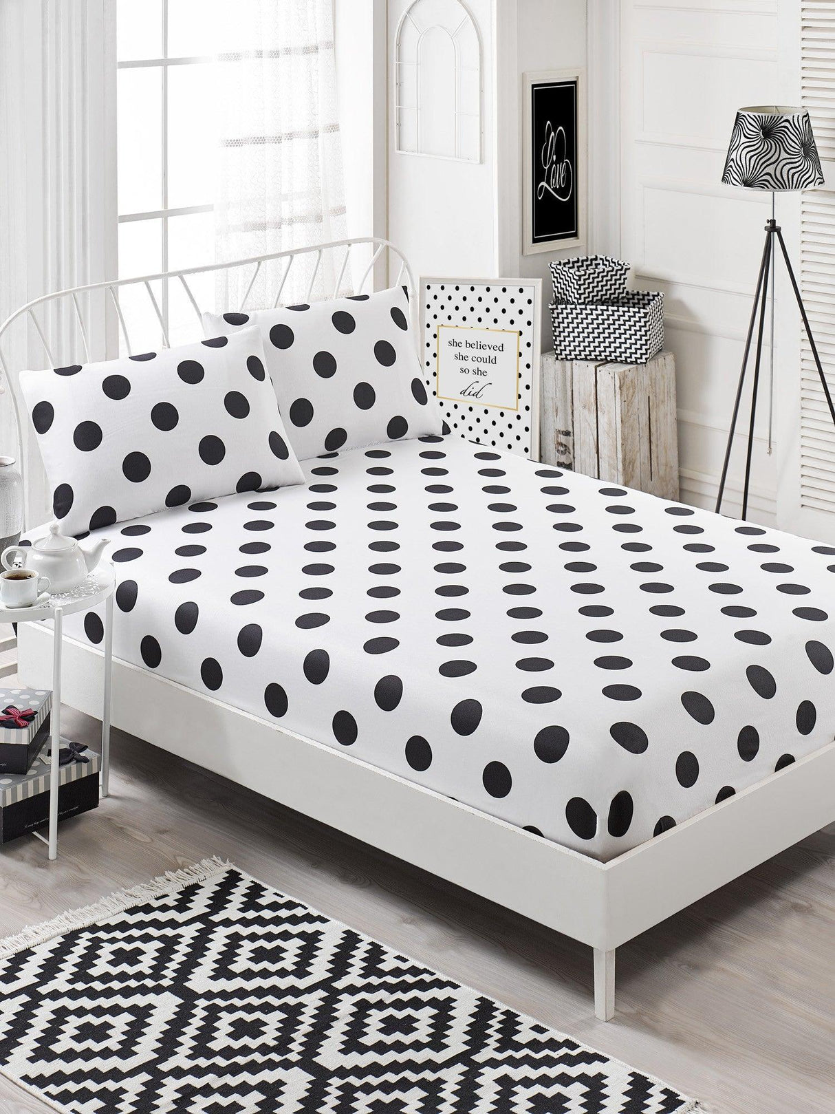 Set lenjerie de pat double, Negru, 200 x 160 cm,65% Bumbac / 35% POLYESTER