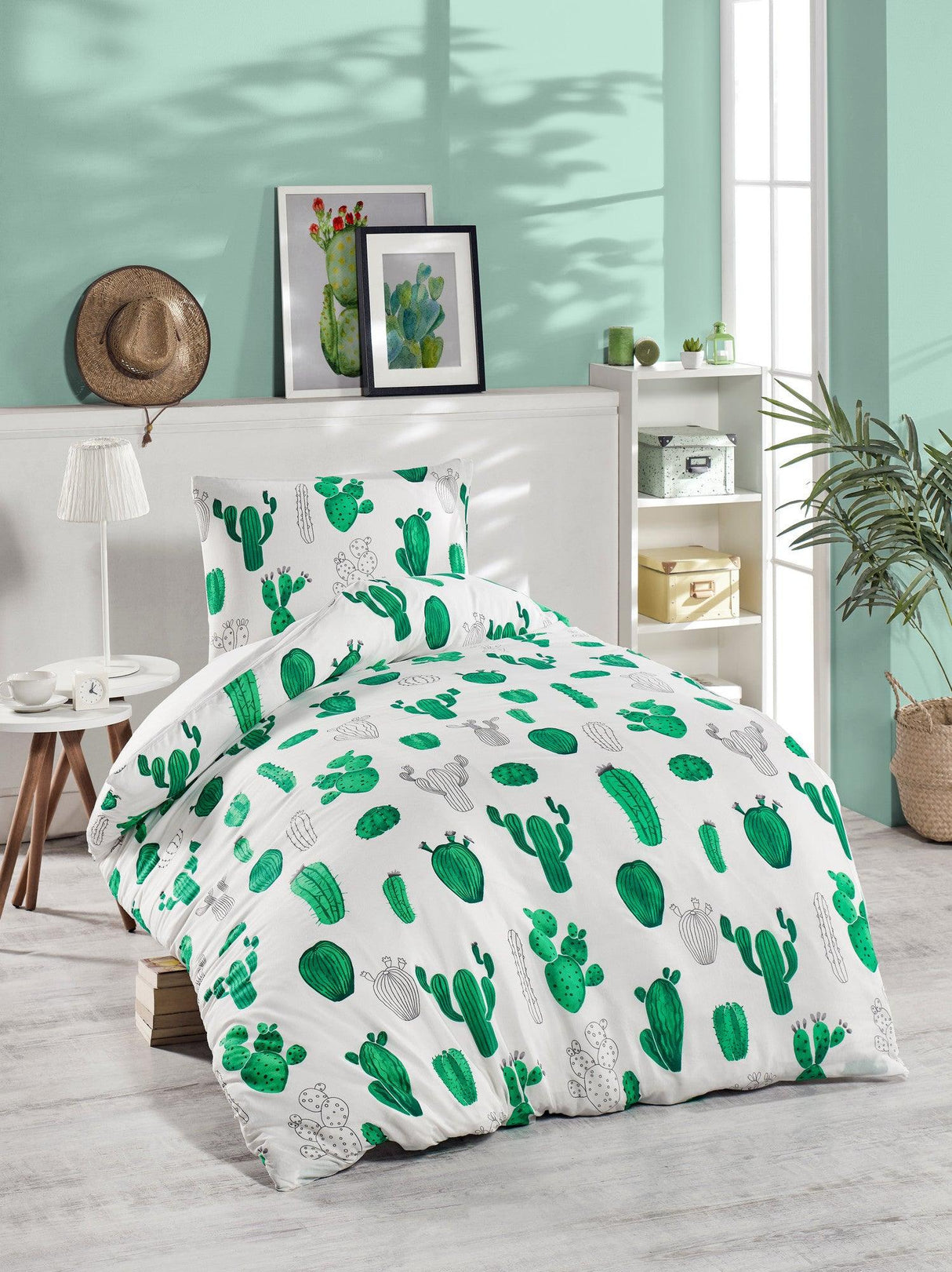 Set Lenjerie Kaktüs, Alb - Verde, Diverse configurații, Diverse dimensiuni - 140x200 cm - 2 bucăți | SKU: 162ELR9379 | Set Lenjerie Kaktüs, Alb - Verde, varianta 140x200 cm - 2 bucăți, produs pentru amenajarea locuinței, disponibil online în România la CasaMob