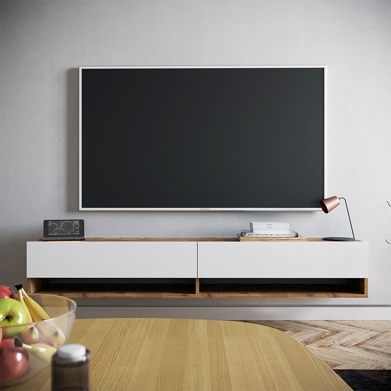 Comoda TV de perete Handra cu raft ,  antracit-stejar 180x32x30cm - Comoda TV de perete Handra cu raft ,  antracit-stejar 180x32x30cm