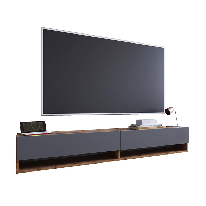 Comoda TV de perete Handra cu raft ,  antracit-stejar 180x32x30cm - Comoda TV de perete Handra cu raft ,  antracit-stejar 180x32x30cm
