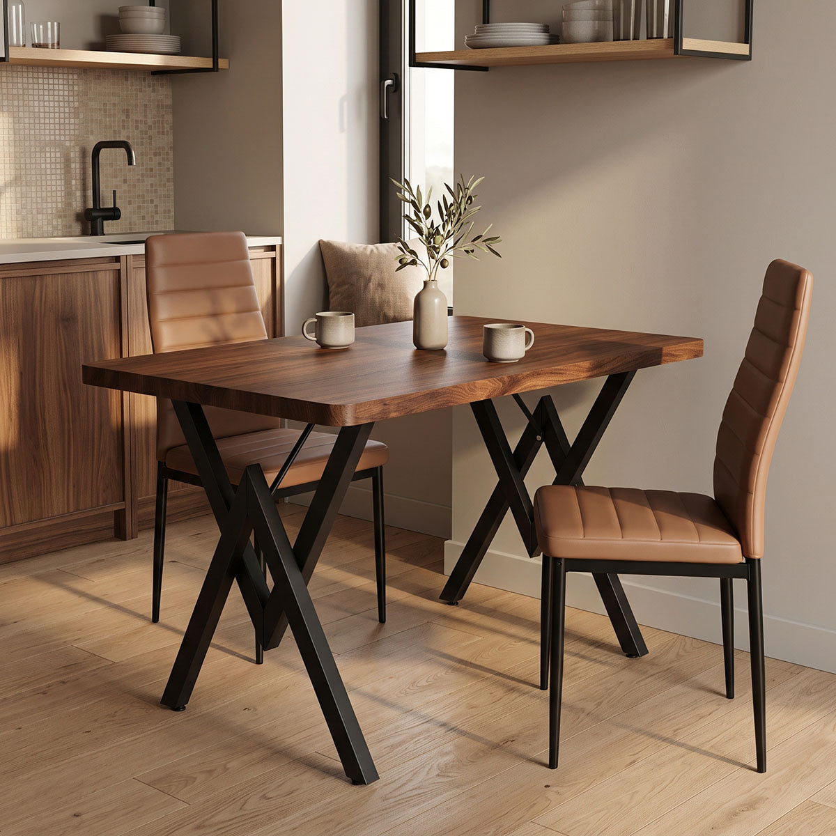 Nuc-Negru | SKU: 197-000342 | Masă dining Vertex, Lemn și metal, 110x70x72 cm, varianta Nuc-Negru, produs pentru amenajarea locuinței, disponibil online în România la CasaMob
