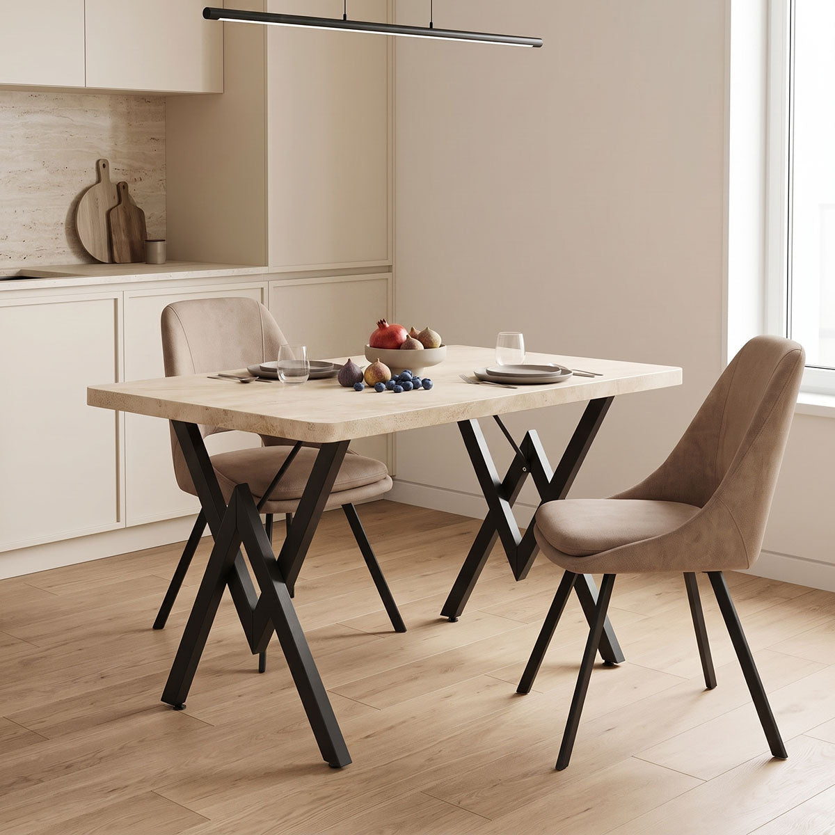 Travertin-Negru | SKU: 197-000344 | Masă dining Vertex, Lemn și metal, 110x70x72 cm, varianta Travertin-Negru, produs pentru amenajarea locuinței, disponibil online în România la CasaMob