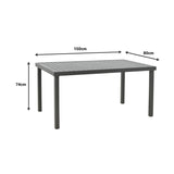 Masă de sufragerie Naoki-Kliton I set de 5 aluminiu antracit si ratan pe negru de negru 150x80x74cm