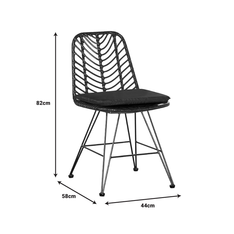 Masă de sufragerie Naoki-Kliton II set de 7 din aluminiu antracit si pe rattan neagra 150x80x74cm