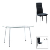 Set de Masa din sticla transparenta Quana-Parker cu 5 piese, picioare  neagra, 120x70x75cm