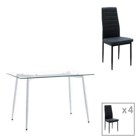 Set de Masa din sticla transparenta Quana-Parker cu 5 piese, picioare  neagra, 120x70x75cm