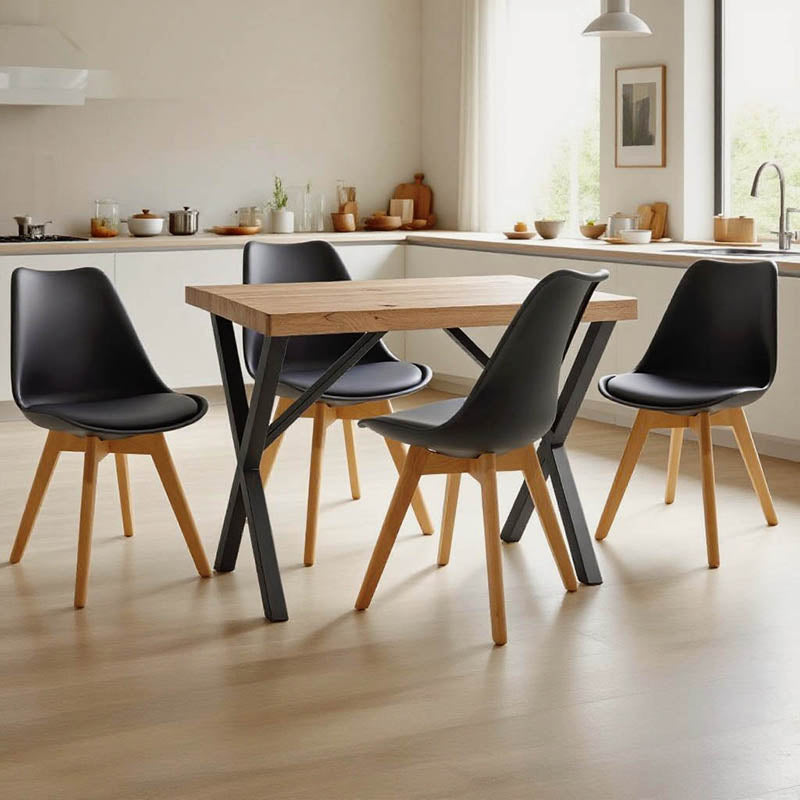 Set de Mobilier pentru sufragerie cu Funcție Pliabilă Gaston/Zeryin, Lemn Masiv/Metal, 110x70x75 cm, Negru/Natural, 5 Piese