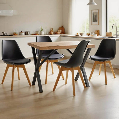 Set de Mobilier pentru sufragerie cu Funcție Pliabilă Gaston/Zeryin, Lemn Masiv/Metal, 110x70x75 cm, Negru/Natural, 5 Piese
