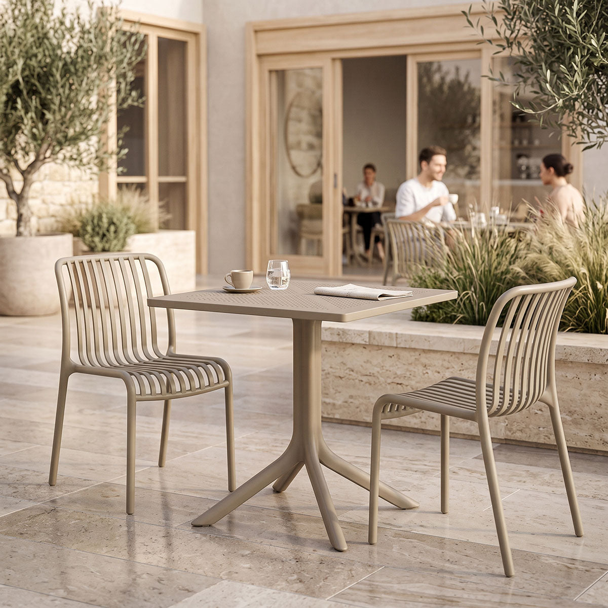 Set grădină Zoi-Groovy, 3 piese, cu scaune, Cappuccino, 80x80x74 cm