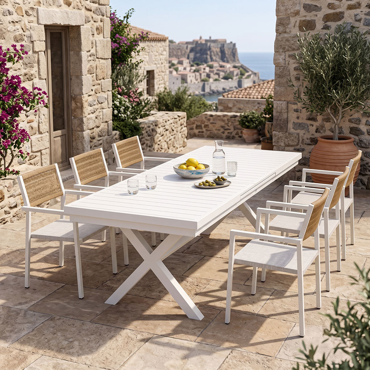 Set grădină Dagyn Savor, Aluminiu, Alb, 240x90x76 cm