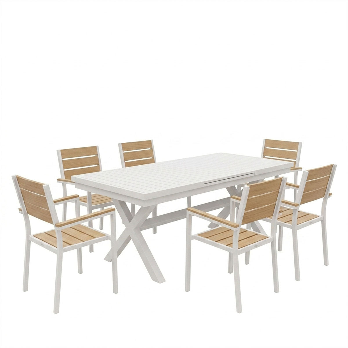 Set grădină Dagyn Breze, Placaj, Alb, 240x90x76 cm