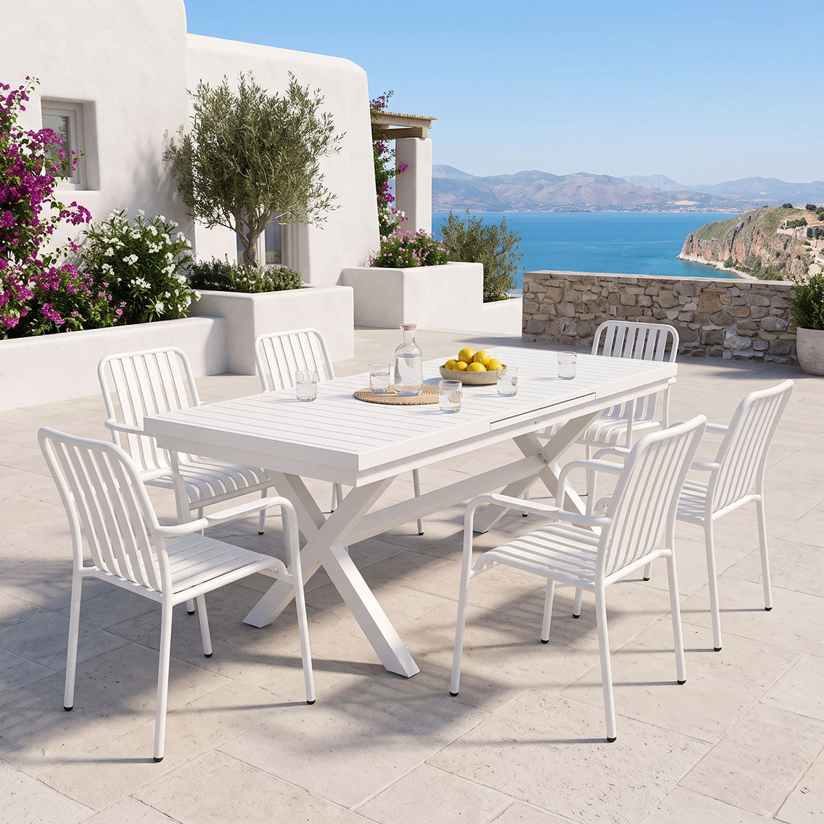Set grădină Dagyn Vista, Aluminiu, Alb, 240x90x76 cm