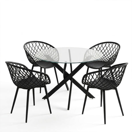 Set masă și scaune Antoro-Ezra, 5 piese, sticlă și metal, Diverse culori, Ø100x75 cm