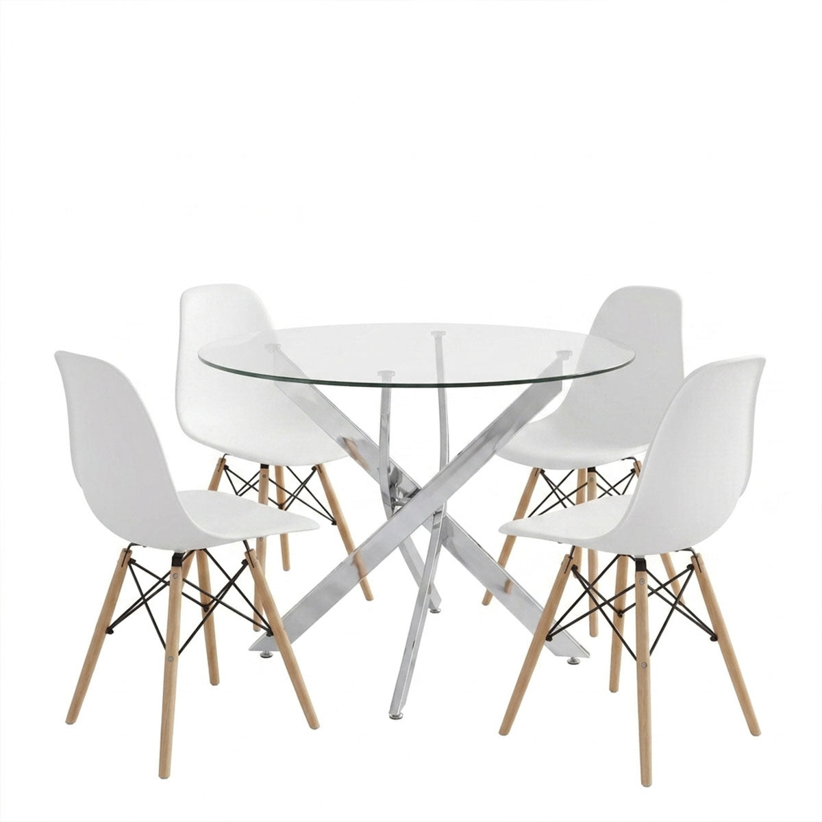 Set masă și scaune Julita & Antoro, Sticlă, Alb, Ø100x75 cm
