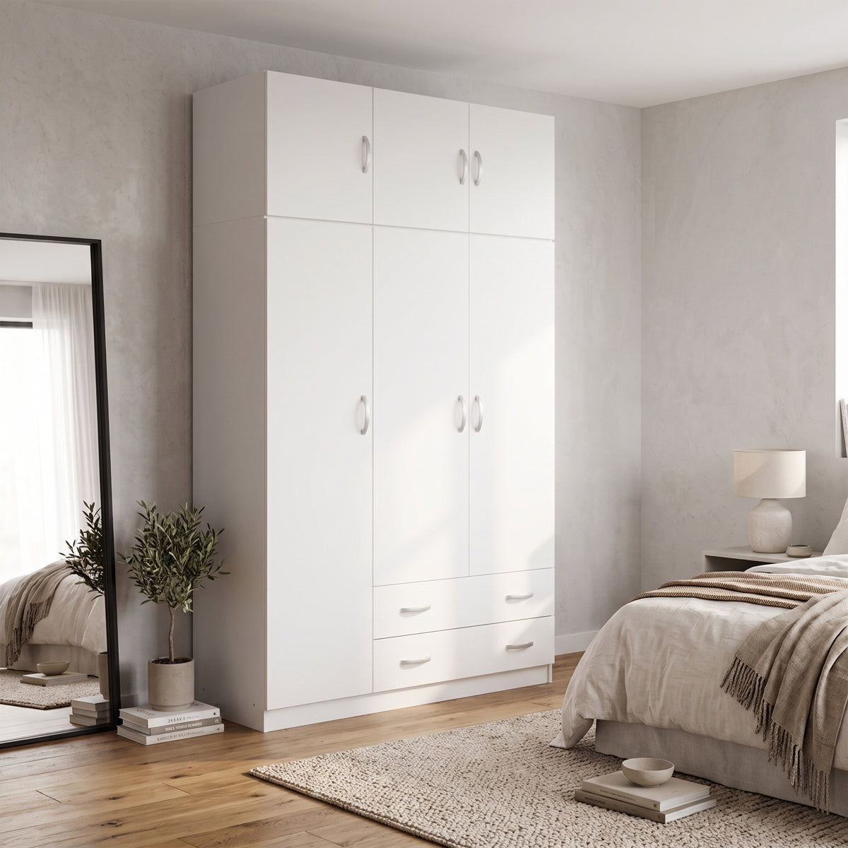Dulap de haine Alvia, 3 uși, cu extensie superioară, Diverse culori, 150x51x240 cm - Alb | SKU: 200-002080 | Dulap de haine Alvia, 3 uși, cu extensie superioară, 150x51x240 cm, varianta Alb, produs pentru amenajarea locuinței, disponibil online în România la CasaMob