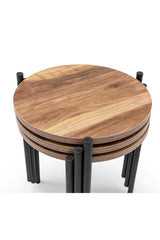 Set 3 măsuțe de cafea Yuvarlak Zigon Set, Stejar - Negru, 39x39x45 cm