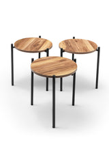 Set 3 măsuțe de cafea Yuvarlak Zigon Set, Stejar - Negru, 39x39x45 cm