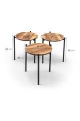 Set 3 măsuțe de cafea Yuvarlak Zigon Set, Stejar - Negru, 39x39x45 cm