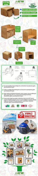 Masă cu scaune 3 bucăți Flexy Table Set, Natur