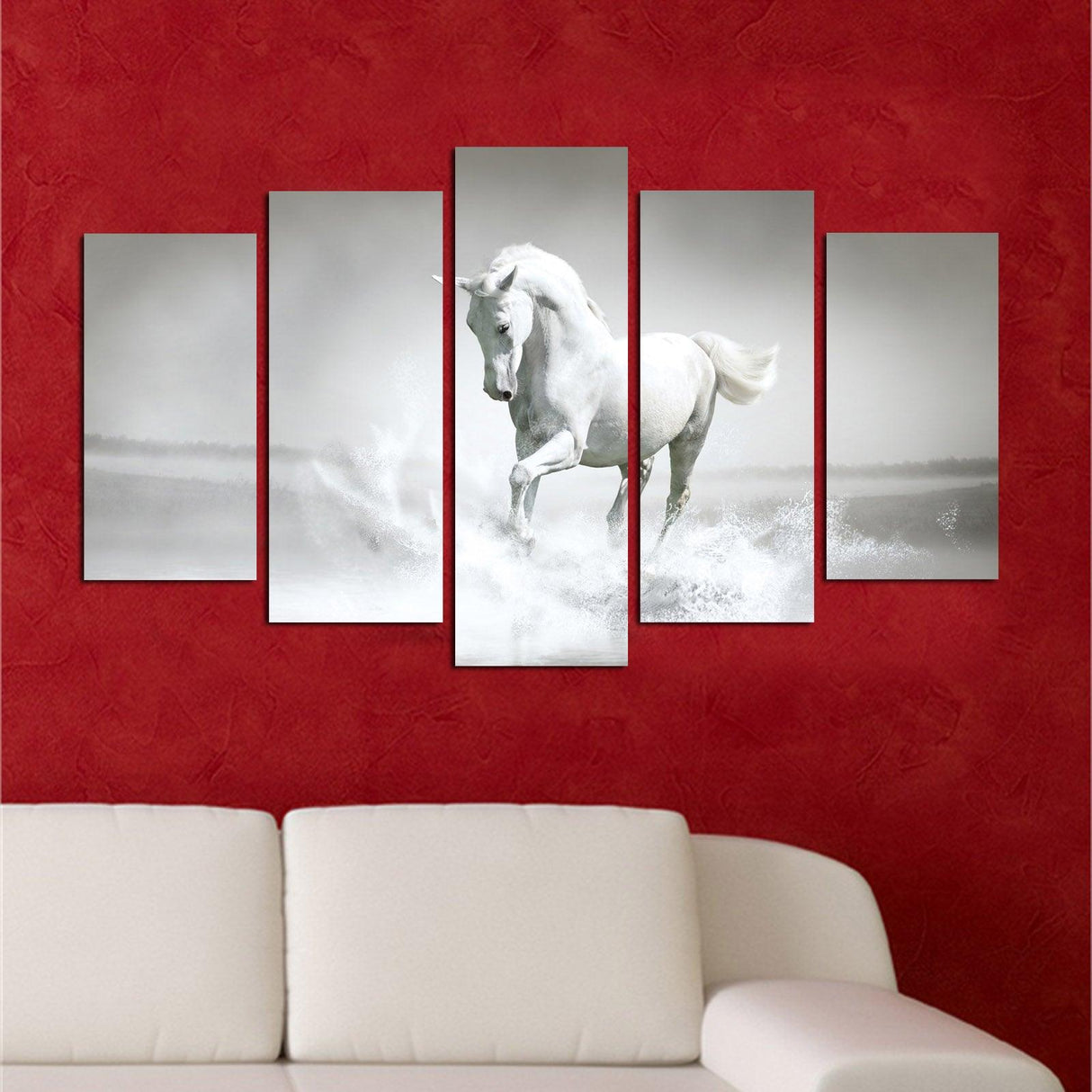 Tablou MDF ( 5 buc ) Calul Alb, Multicolor, 60x110 cm