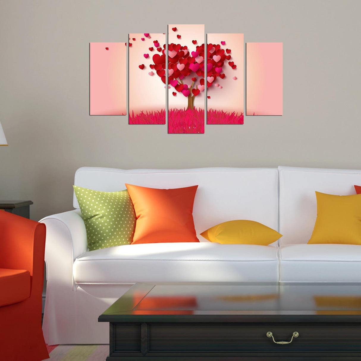 Tablou MDF ( 5 buc ) Copac inflorit, Multicolor, 60x110 cm