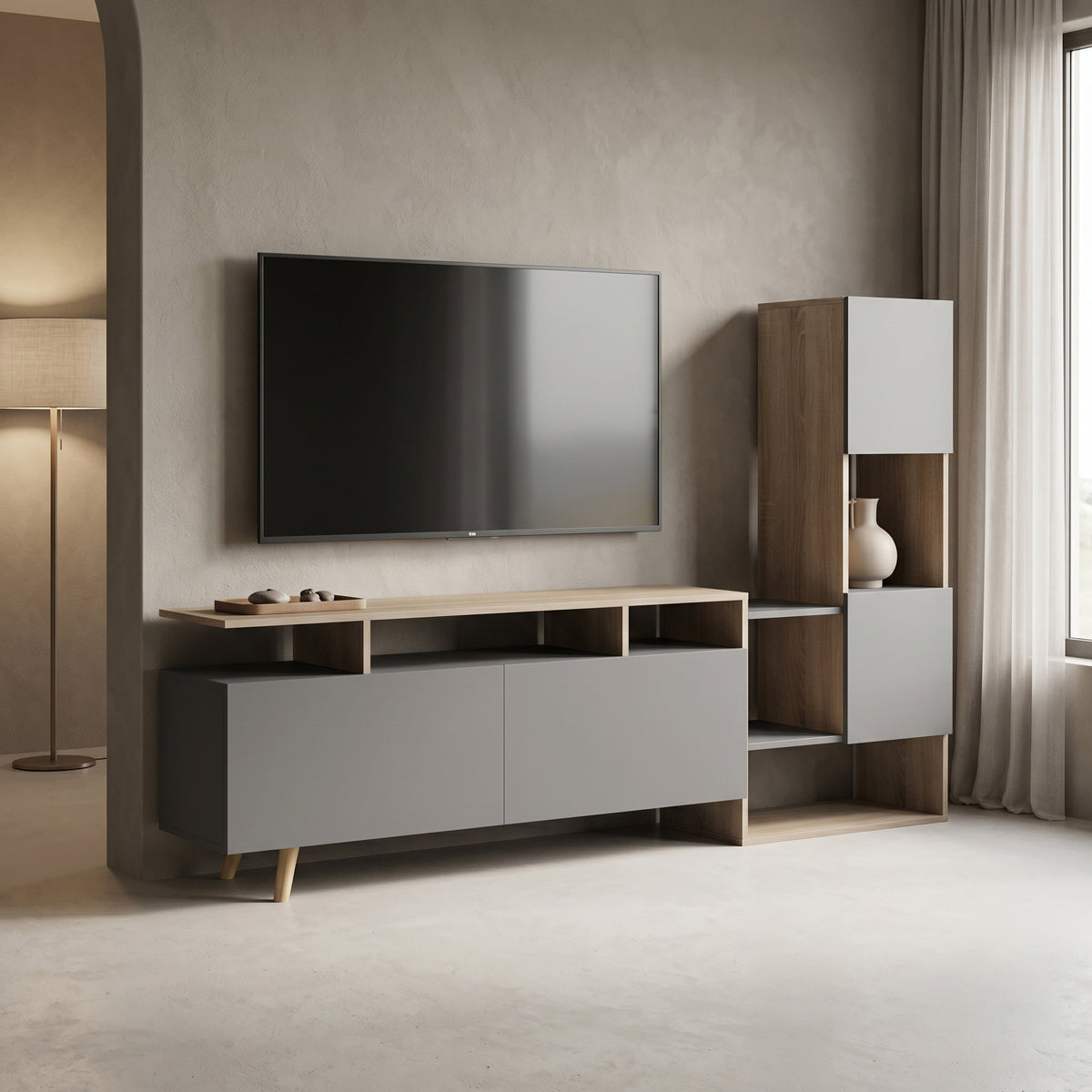 Set mobilă sufragerie Defry, Sonoma-Antracit, 178x32x110 cm