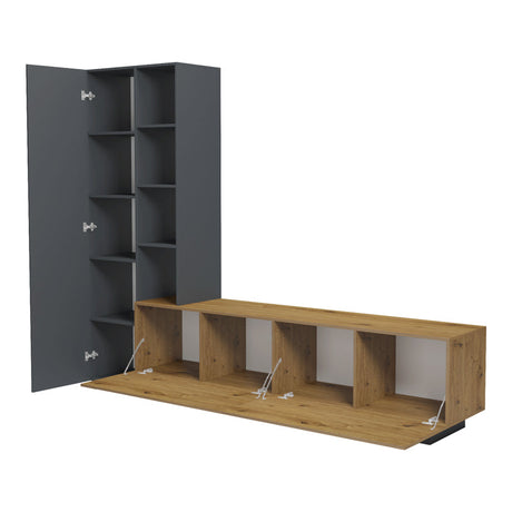 Set mobilă sufragerie Tilveo, Stejar-Antracit, 230x42x180 cm
