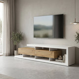 Comodă TV Arbero, Diverse culori, 198x40x45 cm - Alb-Stejar | SKU: 230-000280 | Comodă TV Arbero, 198x40x45 cm, varianta Alb-Stejar, produs pentru amenajarea locuinței, disponibil online în România la CasaMob